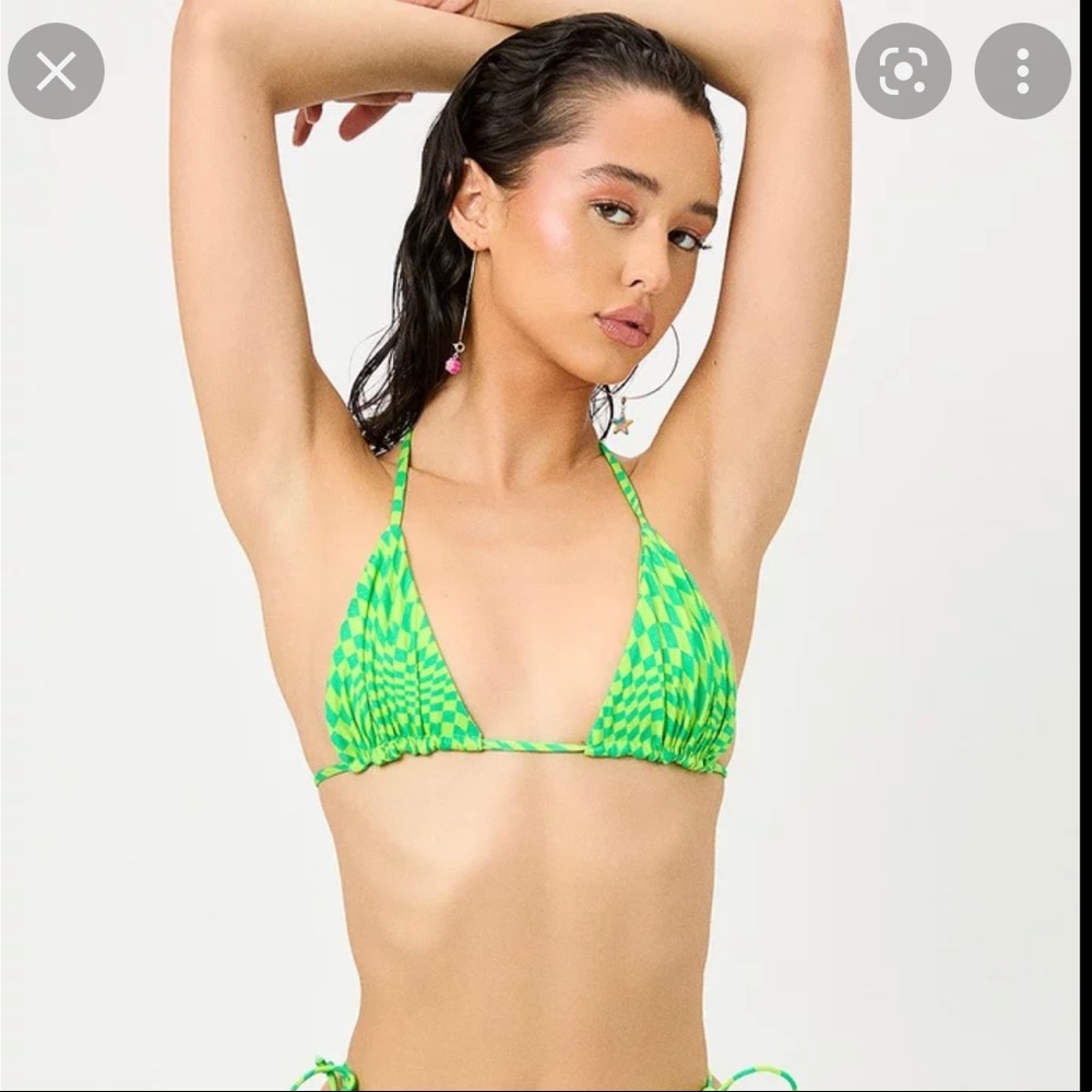 frankie’s bikinis green plaid bikini top